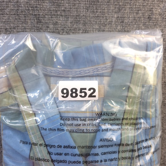 Tommy Bahama Shirt 2XL Blue Green Plaid Short Sleeve Linen Silk Blend Button Up - Picture 7 of 7